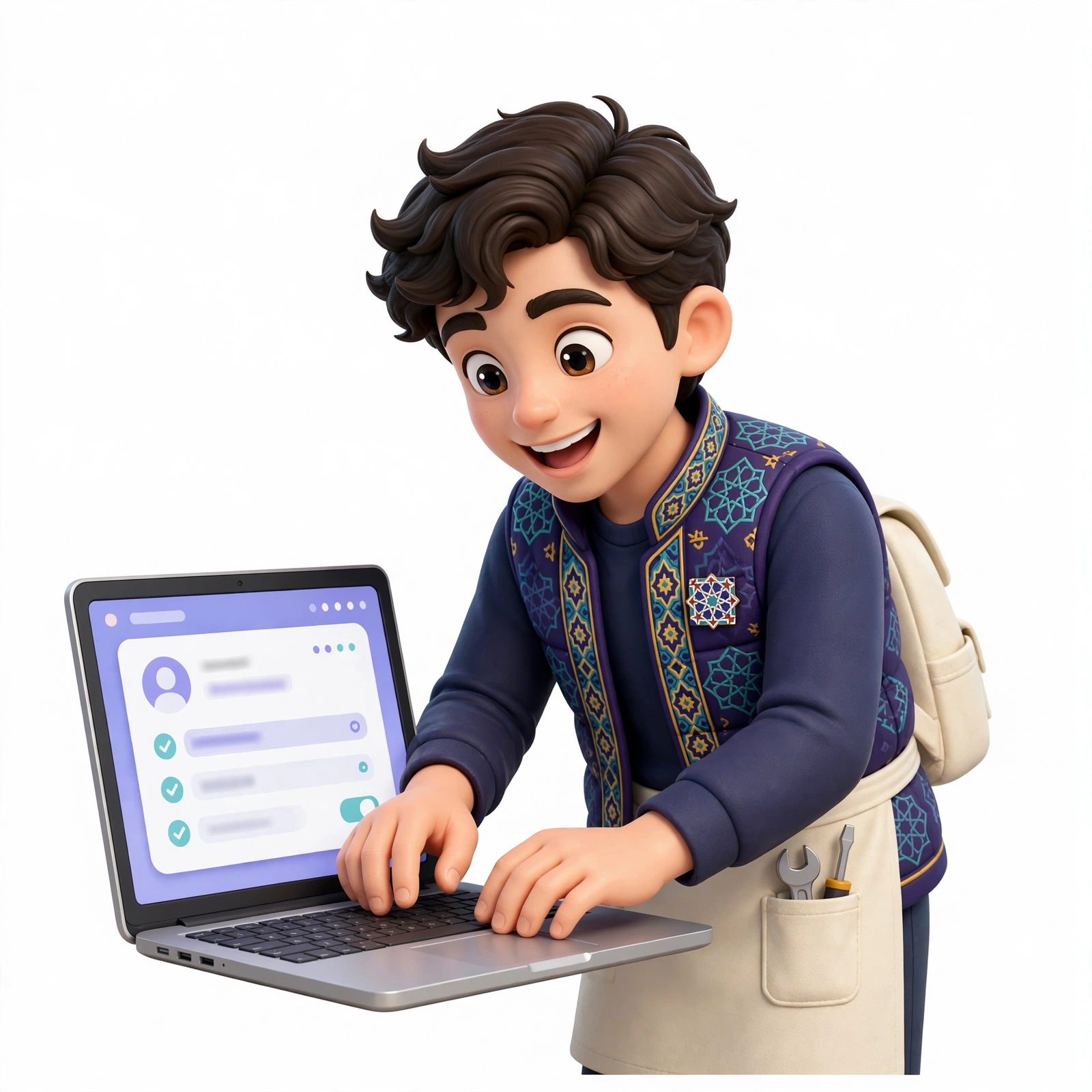 Yamak maskotu laptopta veri giriyor